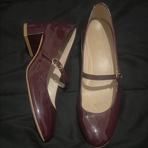Stuart Weitzman Burgundy Patent Mary Jane Heels size 7B 7 - Picture 1 of 4